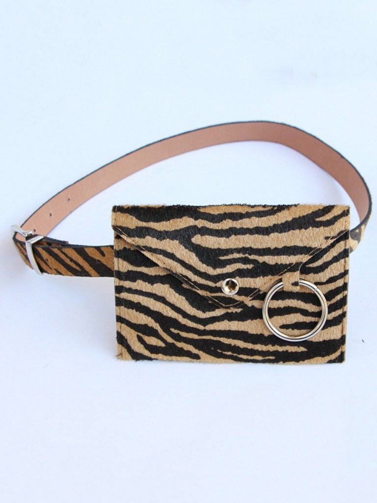 Leopard Belt With Ring Decor Waist Bag Set