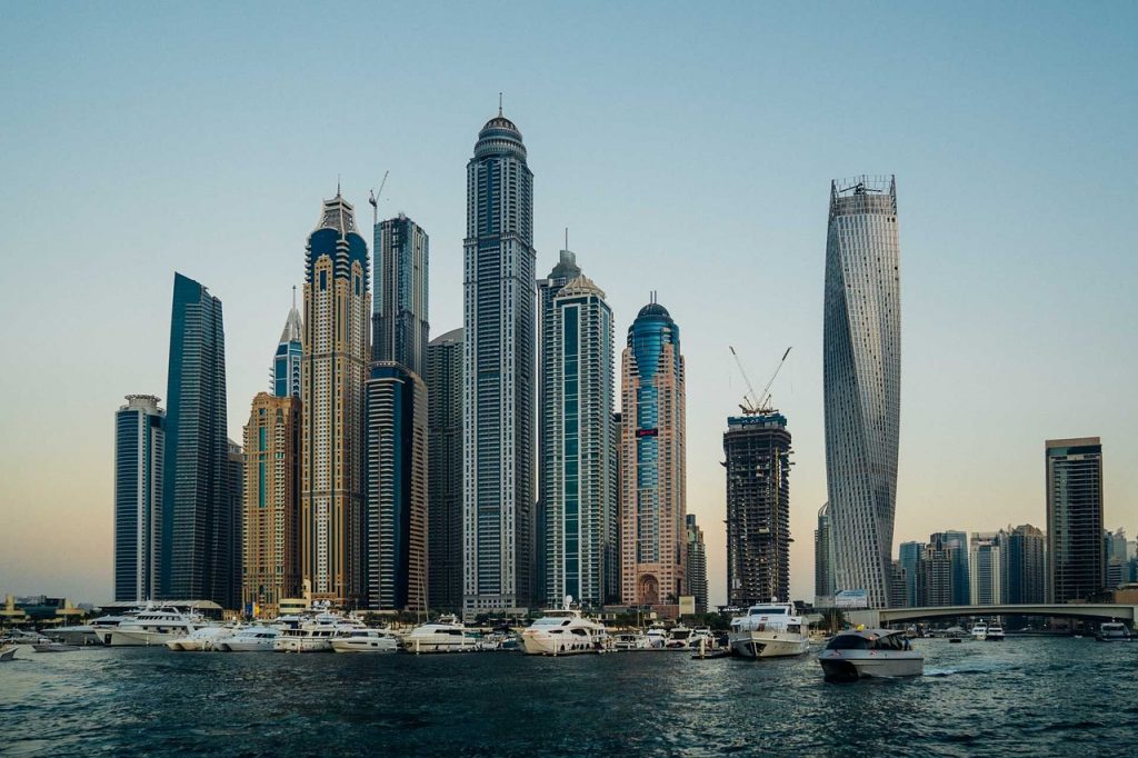 Buildings in Dubai as an example of Architecture of the Middle East.