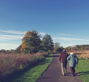 An elderly couple taking a walk in one of the most senior-friendly cities in Hudson.