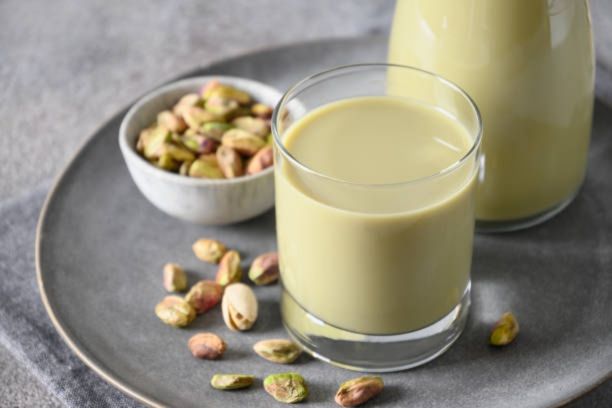 Nutritious And Healthful Pistachios And Milk